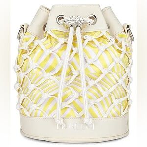 RARE FIORUCCI Lattice Crossbody Bucket Bag Cream Yellow Diamond Print Woven NEW!